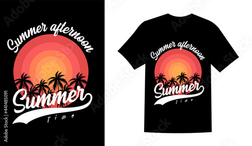 Summer afternoon summer time retro vintage printable t shirt design Vector. Summer t-shirt design vector illustration