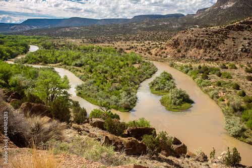 Rio Chama valley with surrounding mountains near Abiquiu, New Mexico photo