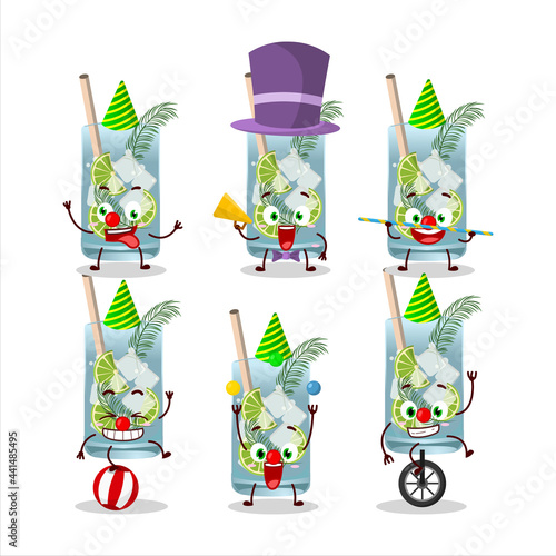 Cartoon character of gin tonic with various circus shows