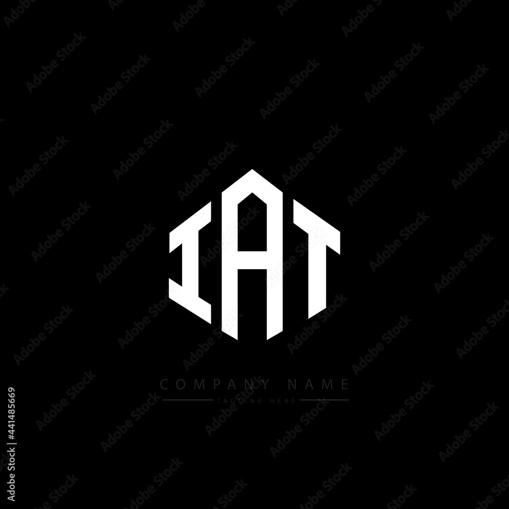 IAT letter logo design with polygon shape. IAT polygon logo monogram. IAT cube logo design. IAT hexagon vector logo template white and black colors. IAT monogram. IAT business and real estate logo. 