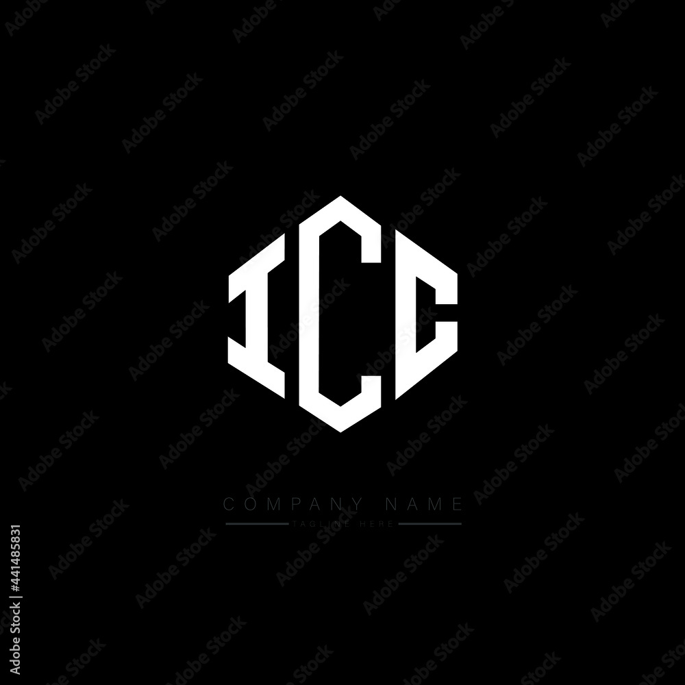 ICC letter logo design with polygon shape. ICC polygon logo monogram. ICC cube logo design. ICC hexagon vector logo template white and black colors. ICC monogram. ICC business and real estate logo. 
