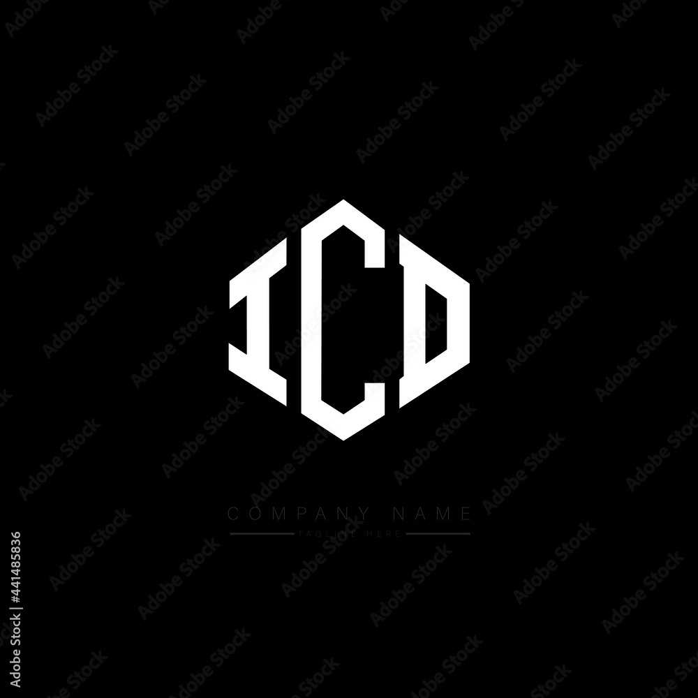 ICD letter logo design with polygon shape. ICD polygon logo monogram. ICD cube logo design. ICD hexagon vector logo template white and black colors. ICD monogram. ICD business and real estate logo.  