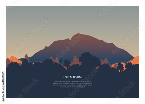 Forest and mountain peak simple flat illustration