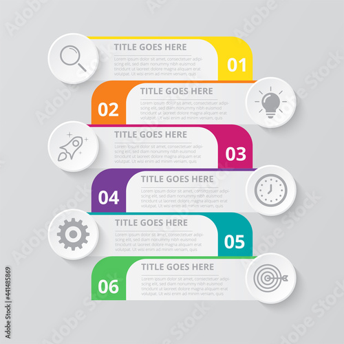 Timeline infographic design vectors and marketing icons can be used for workflow layouts, charts, annual reports, web designs. Business concept with 6 options, steps or processes.
