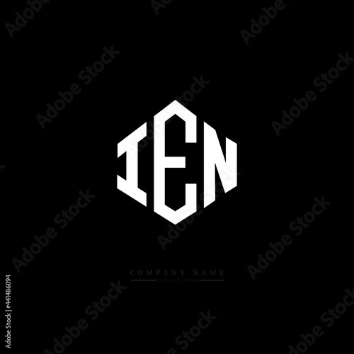 IEN letter logo design with polygon shape. IEN polygon logo monogram. IEN cube logo design. IEN hexagon vector logo template white and black colors. IEN monogram. IEN business and real estate logo. 