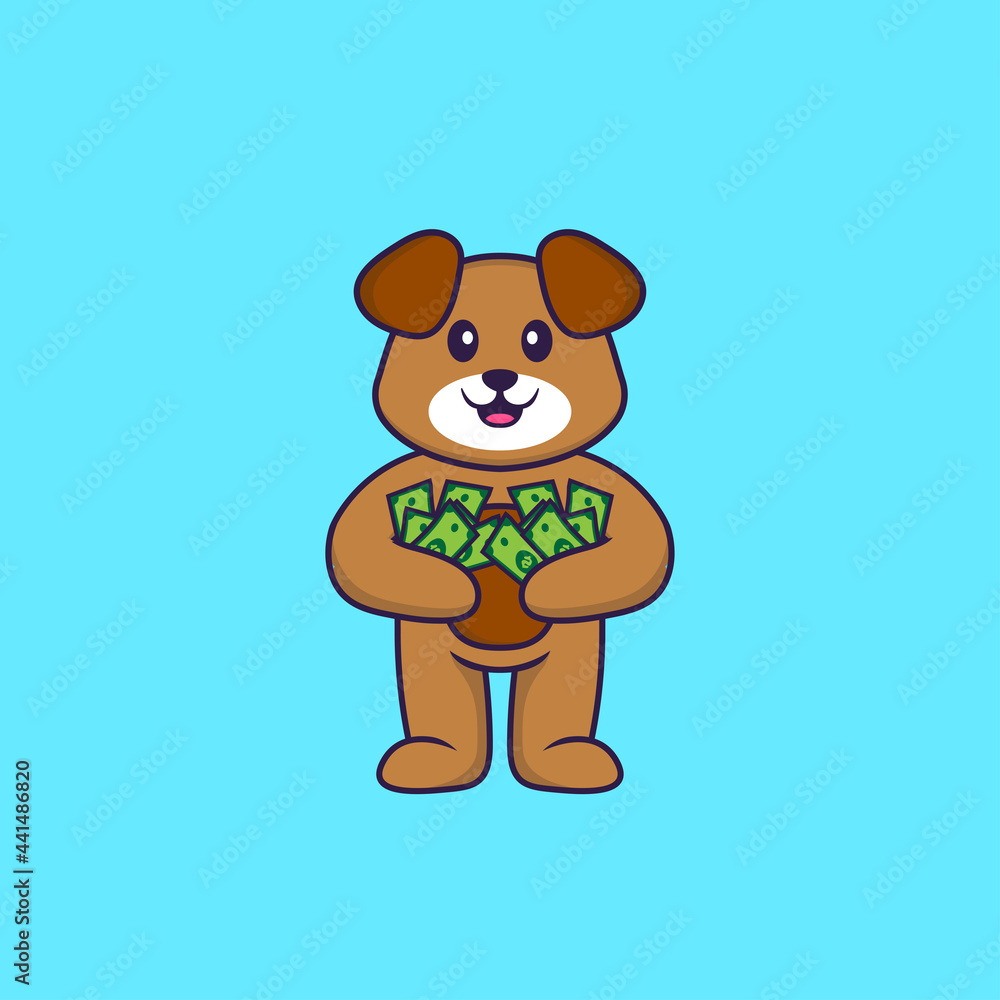 Cute dog holding money. Animal cartoon concept isolated. Can used for t-shirt, greeting card, invitation card or mascot. Flat Cartoon Style Cute dog holding money. Animal cartoon concept isolated. Can used for t-shirt, greeting card, invitation card or mascot. Flat Cartoon Style