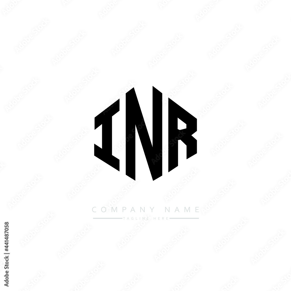 Obraz premium INR letter logo design with polygon shape. INR polygon logo monogram. INR cube logo design. INR hexagon vector logo template white and black colors. INR monogram. INR business and real estate logo. 