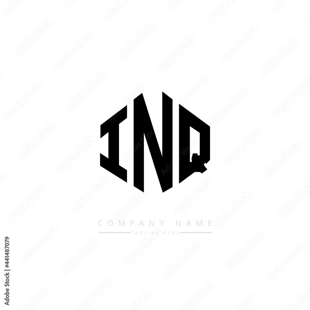 Obraz premium INQ letter logo design with polygon shape. INQ polygon logo monogram. INQ cube logo design. INQ hexagon vector logo template white and black colors. INQ monogram. INQ business and real estate logo. 