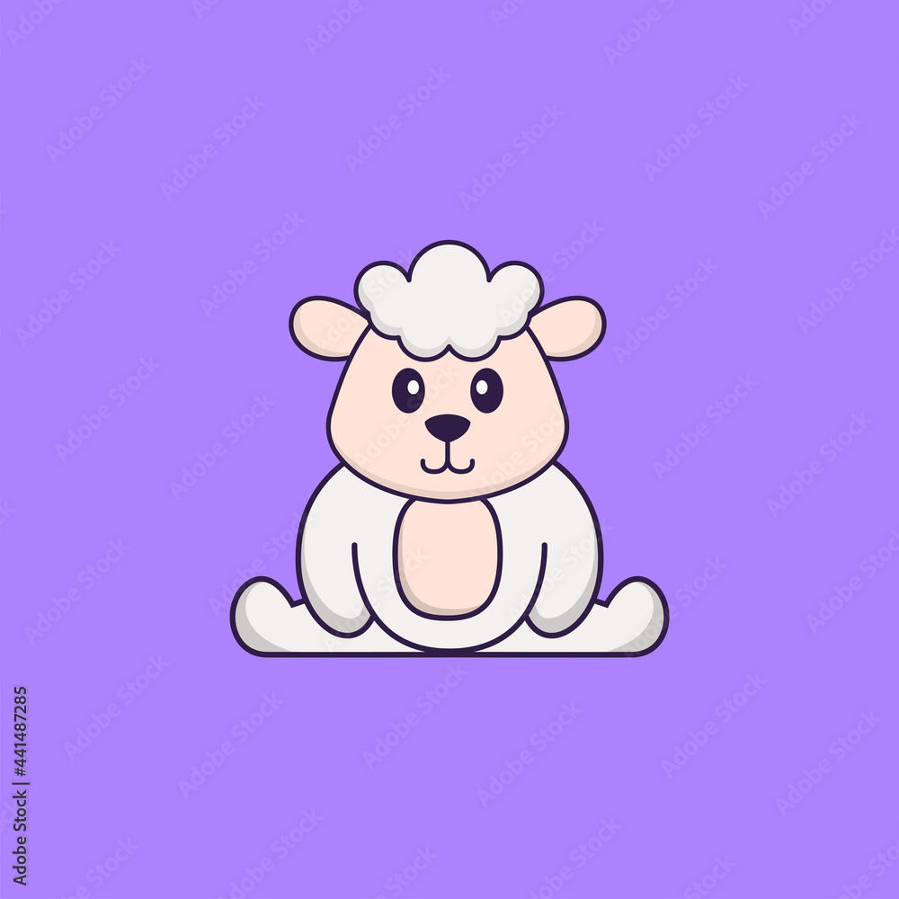 Cute sheep is sitting. Animal cartoon concept isolated. Can used for t-shirt, greeting card, invitation card or mascot. Flat Cartoon Style Cute sheep is sitting. Animal cartoon concept isolated. Can used for t-shirt, greeting card, invitation card or mascot. Flat Cartoon Style