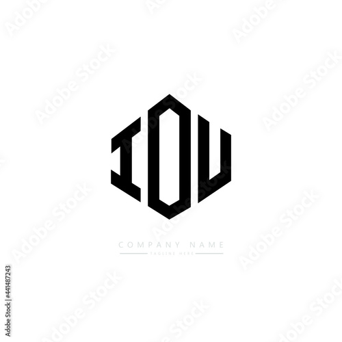 IOU letter logo design with polygon shape. IOU polygon logo monogram. IOU cube logo design. IOU hexagon vector logo template white and black colors. IOU monogram. IOU business and real estate logo.  photo