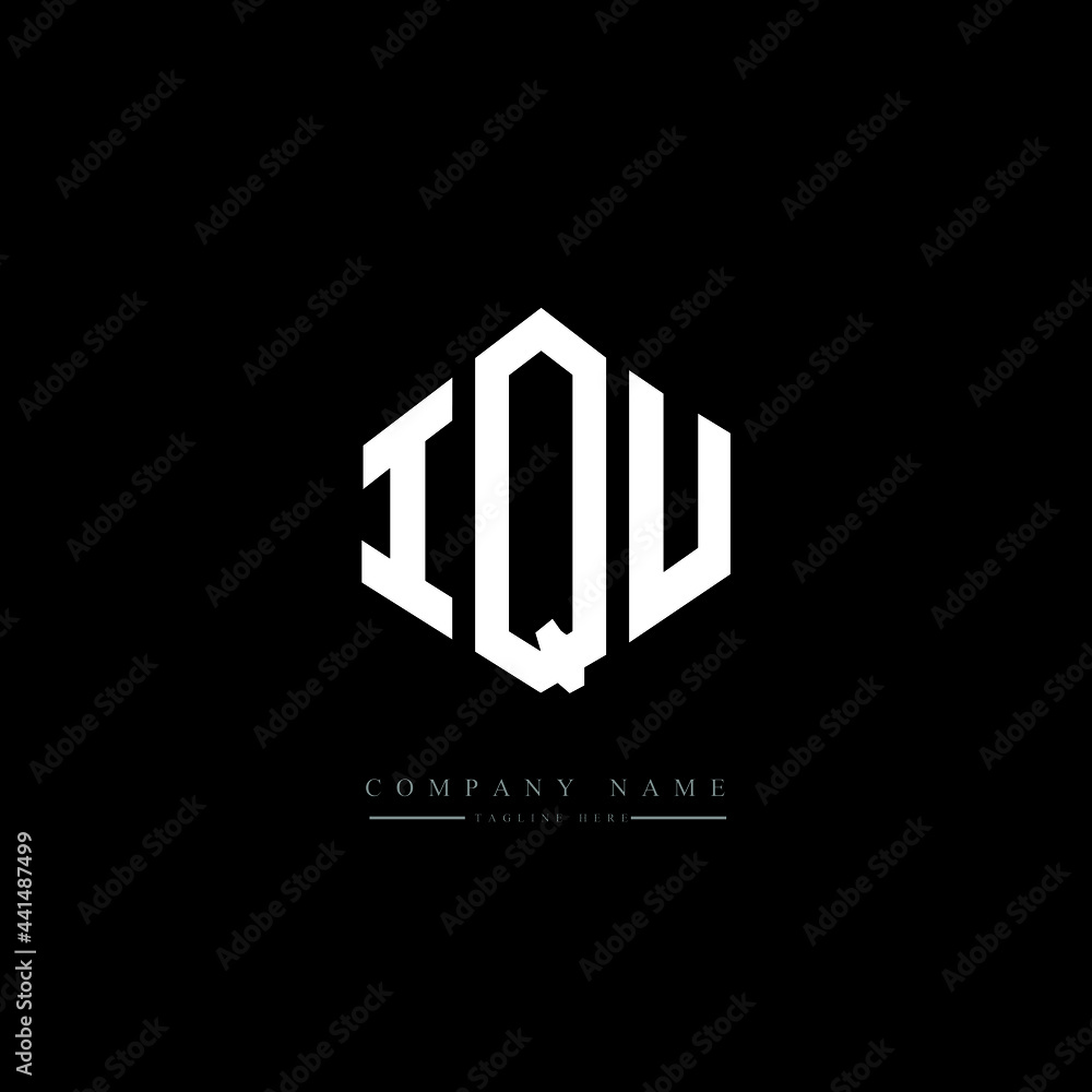 IQU letter logo design with polygon shape. IQU polygon logo monogram. IQU cube logo design. IQU hexagon vector logo template white and black colors. IQU monogram. IQU business and real estate logo. 