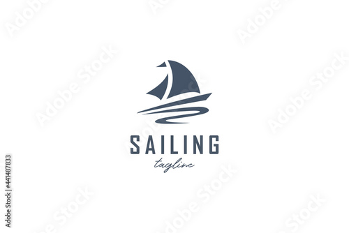 Simple Sailing Yacht Silhouette Logo design inspiration