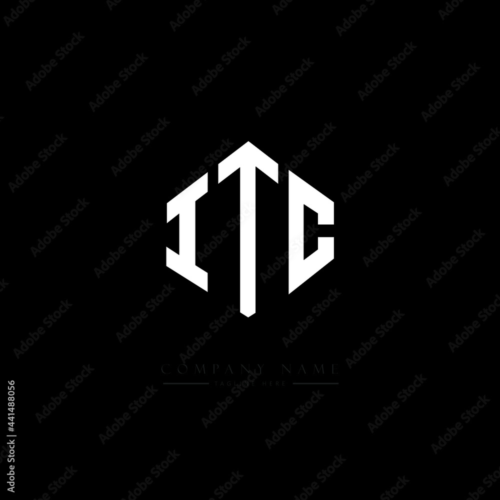 ITC letter logo design with polygon shape. ITC polygon logo monogram. ITC cube logo design. ITC hexagon vector logo template white and black colors. ITC monogram. ITC business and real estate logo. 