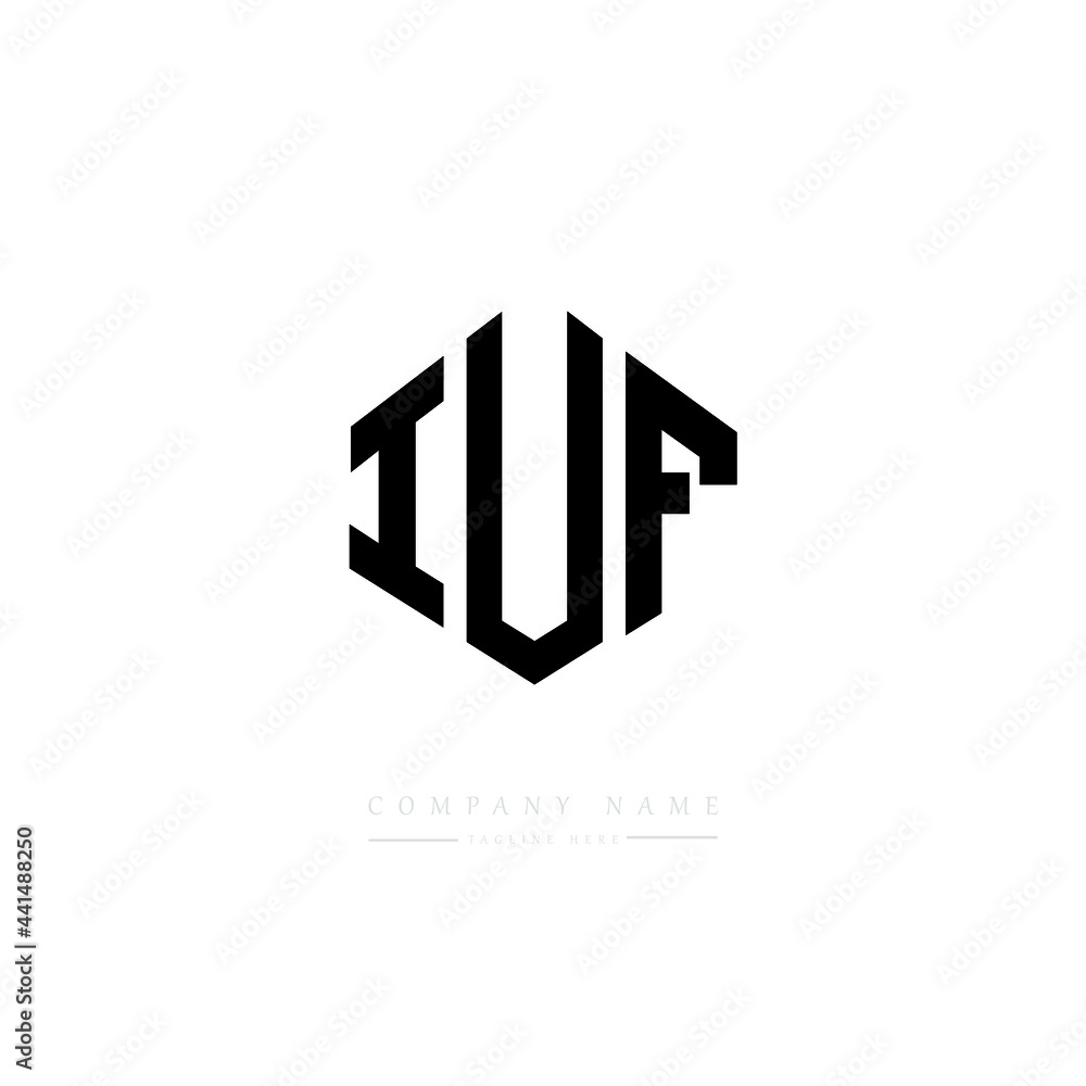 IUF letter logo design with polygon shape. IUF polygon logo monogram. IUF cube logo design. IUF hexagon vector logo template white and black colors. IUF monogram. IUF business and real estate logo. 