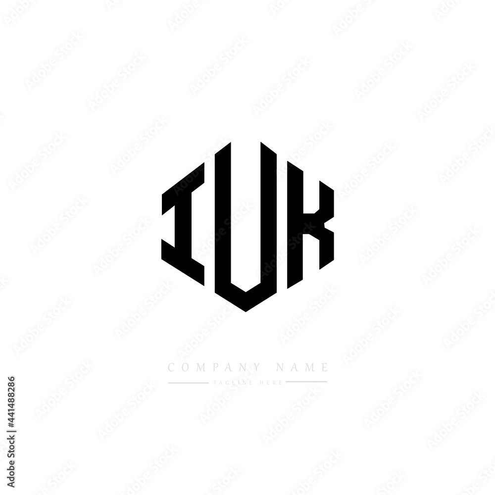 IUK letter logo design with polygon shape. IUK polygon logo monogram. IUK cube logo design. IUK hexagon vector logo template white and black colors. IUK monogram. IUK business and real estate logo. 
