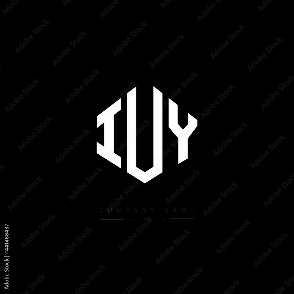 IUY letter logo design with polygon shape. IUY polygon logo monogram. IUY cube logo design. IUY hexagon vector logo template white and black colors. IUY monogram. IUY business and real estate logo. 