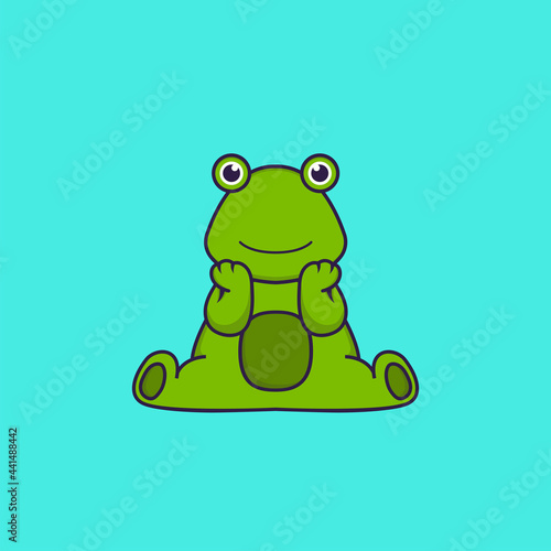 Cute frog is sitting. Animal cartoon concept isolated. Can used for t-shirt, greeting card, invitation card or mascot. Flat Cartoon Style