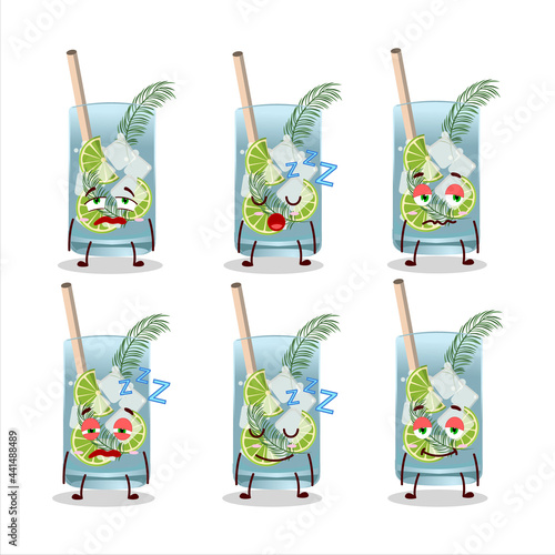 Cartoon character of gin tonic with sleepy expression