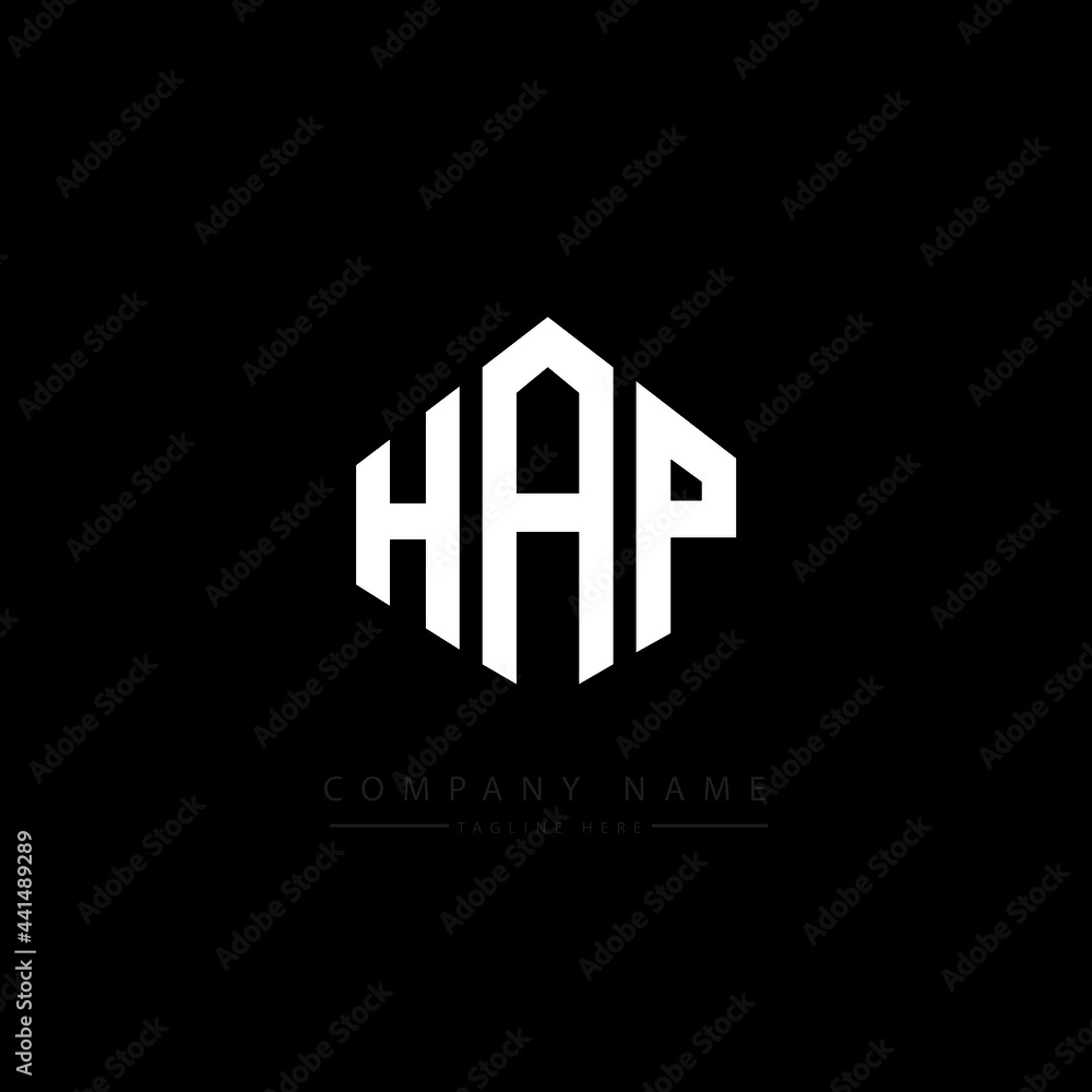 HAP letter logo design with polygon shape. HAP polygon logo monogram. HAP cube logo design. HAP hexagon vector logo template white and black colors. HAP monogram. HAP business and real estate logo. 