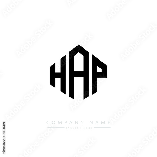 HAP letter logo design with polygon shape. HAP polygon logo monogram. HAP cube logo design. HAP hexagon vector logo template white and black colors. HAP monogram. HAP business and real estate logo. 