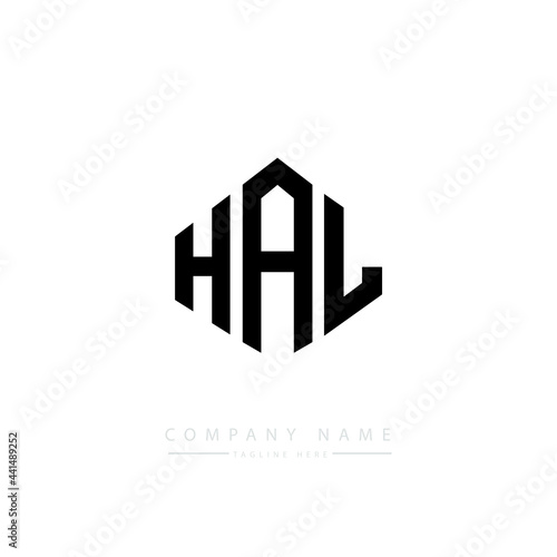 HAL letter logo design with polygon shape. HAL polygon logo monogram. HAL cube logo design. HAL hexagon vector logo template white and black colors. HAL monogram. HAL business and real estate logo. 