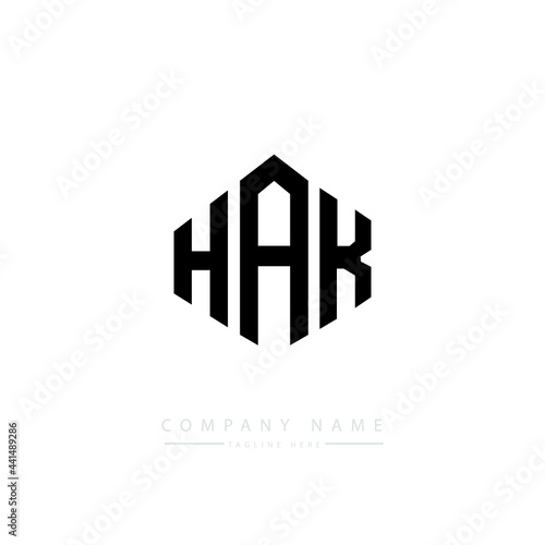 HAK letter logo design with polygon shape. HAK polygon logo monogram. HAK cube logo design. HAK hexagon vector logo template white and black colors. HAK monogram. HAK business and real estate logo. © mamun25g