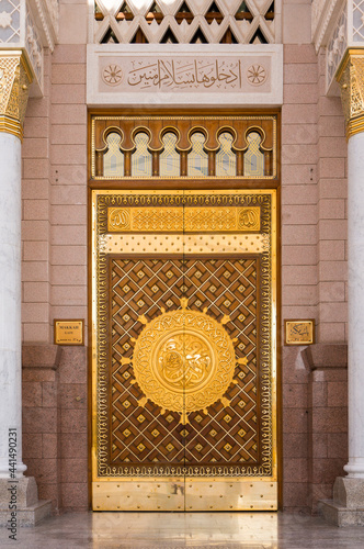 One of the doors made of brass at Masjid Nabawi in Medina, Saudi Arabia.
