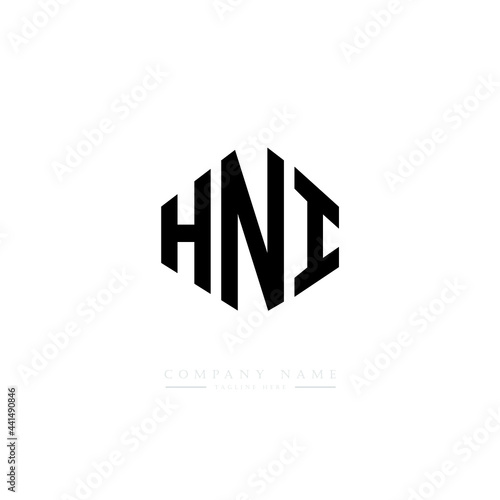 HNI letter logo design with polygon shape. HNI polygon logo monogram. HNI cube logo design. HNI hexagon vector logo template white and black colors. HNI monogram. HNI business and real estate logo.  