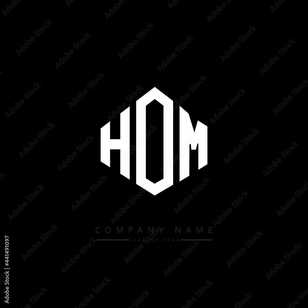 HOM letter logo design with polygon shape. HOM polygon logo monogram. HOM cube logo design. HOM hexagon vector logo template white and black colors. HOM monogram. HOM business and real estate logo. 