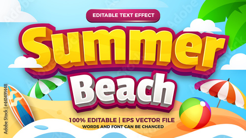 Summer beach editable text effect for cartoon comic game title style template summer banner element