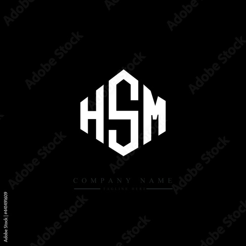 HSM letter logo design with polygon shape. HSM polygon logo monogram. HSM cube logo design. HSM hexagon vector logo template white and black colors. HSM monogram. HSM business and real estate logo.  photo
