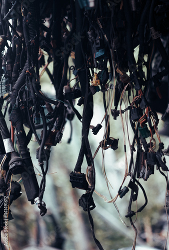 Car motor parts. Auto motor mechanic spare or automotive piece on dark backgr...