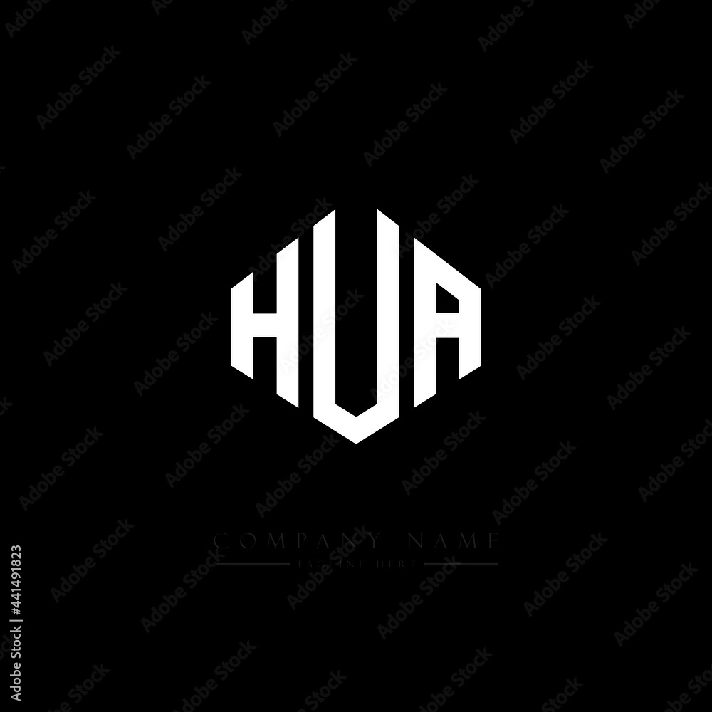 HUA letter logo design with polygon shape. HUA polygon logo monogram. HUA cube logo design. HUA hexagon vector logo template white and black colors. HUA monogram. HUA business and real estate logo. 