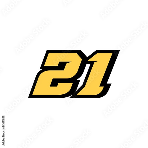 21 Number Racing star isolated on white background