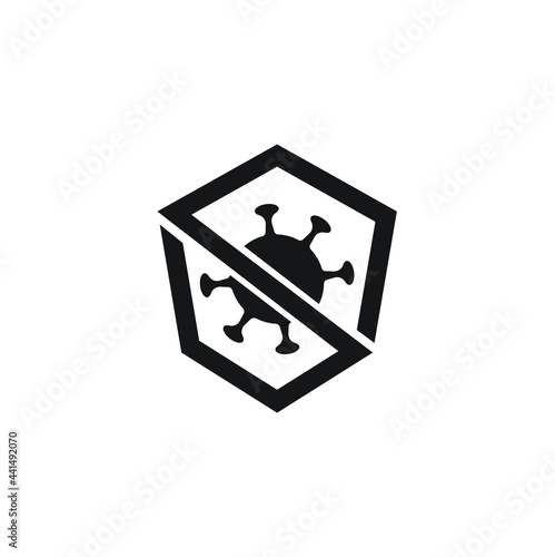 Protection shield and virus icon in trendy flat style isolated on white background. Symbol for your web site design, logo, app, UI. Vector illustration, EPS