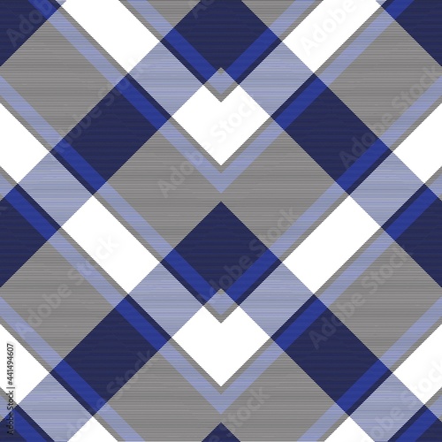 Blue Chevron Plaid Tartan textured Seamless Pattern Design