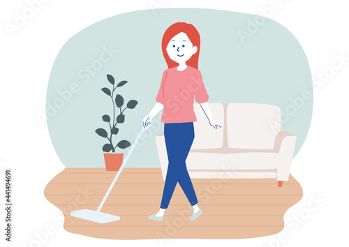 掃除をする女性のイラスト