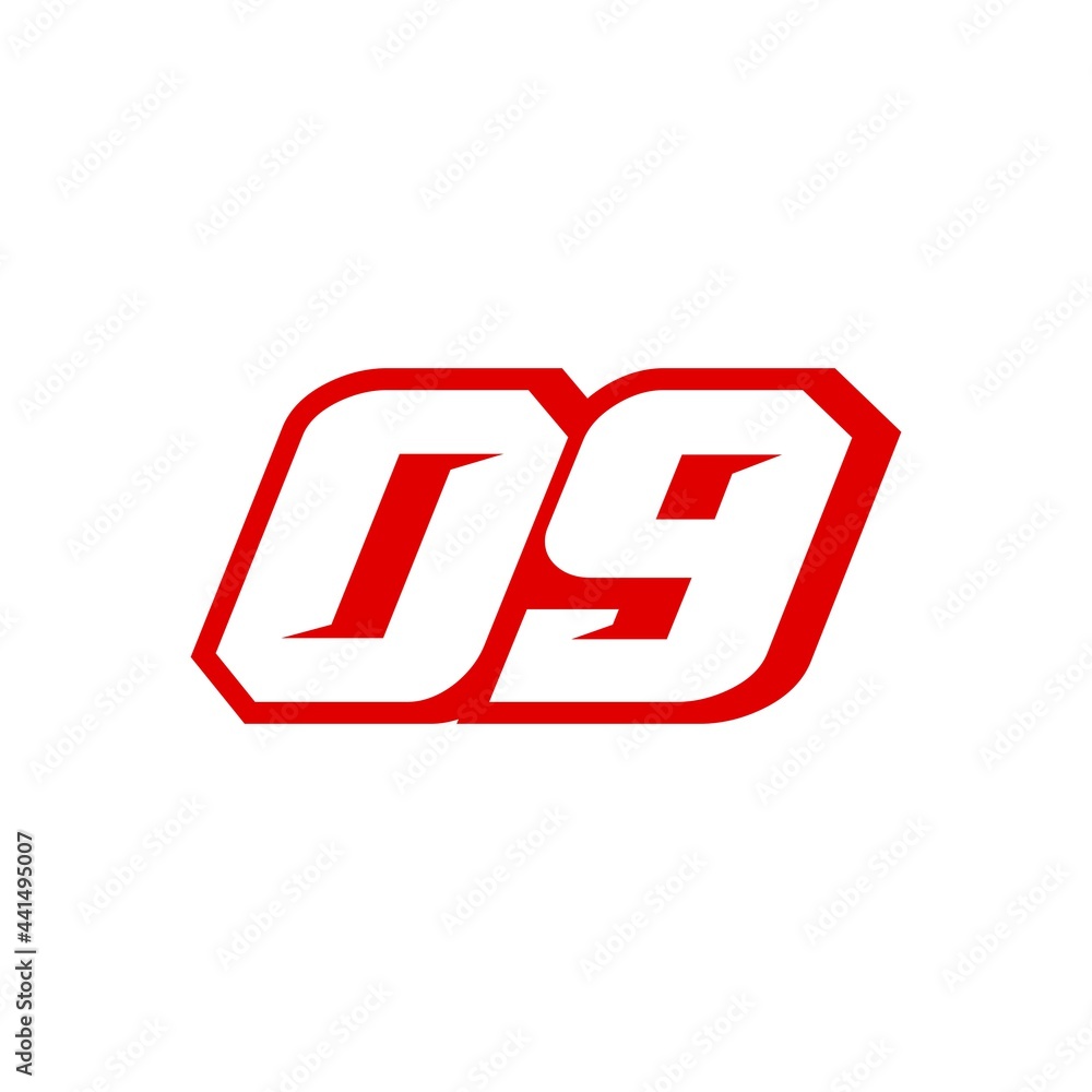 09 Number Racing star isolated on white background 09 Number Racing star isolated on white background