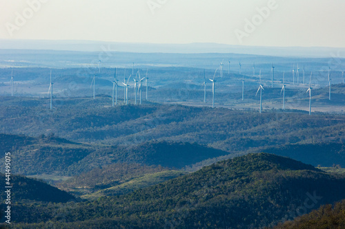 Coopers Gap wind farm in southern Queensland viewed from the distant Bunya Mountains photo