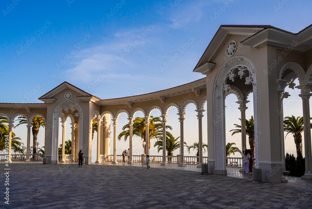 Obraz premium General view of the bus station in Gagra (Abkhazia) - ancient architecture