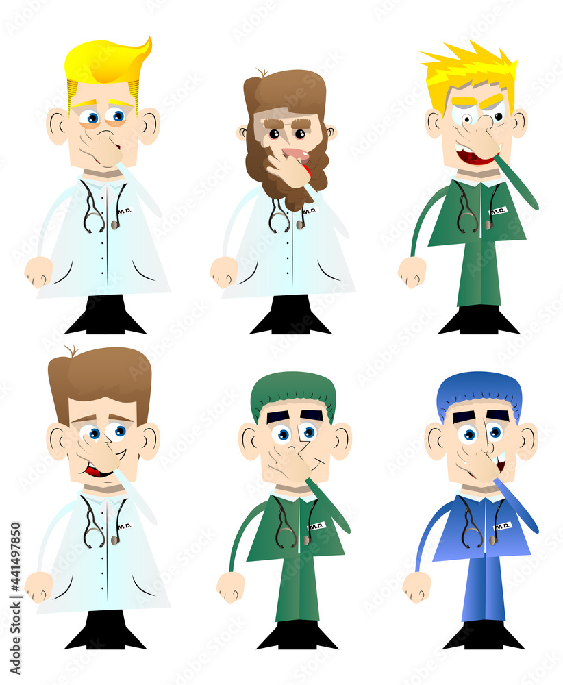 Funny cartoon doctor holding his nose because of a bad smell. Vector illustration. Health care worker. Funny cartoon doctor holding his nose because of a bad smell. Vector illustration. Health care worker.