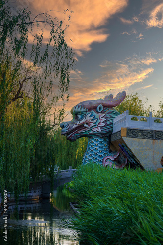 chinese temple at sunset