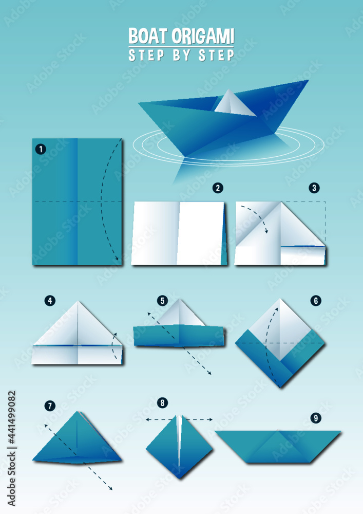 Boat Origami Instructions Stock Vector | Adobe Stock