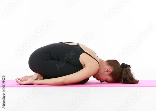 Asian professinal female teacher showing and demonstrate exercise and stretching body with yoga pracetice. Concept for health and balance life