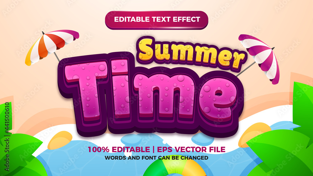 summer time editable text effect for summer banner cartoon comic style