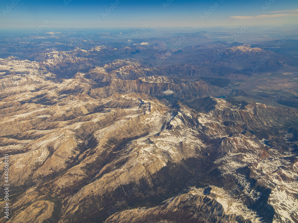 Aerial view of the beautiful Mammoth area with snowy mountain