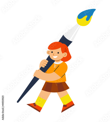 Adorable kid holding a paintbrush. ​Back to school concept illustration.
