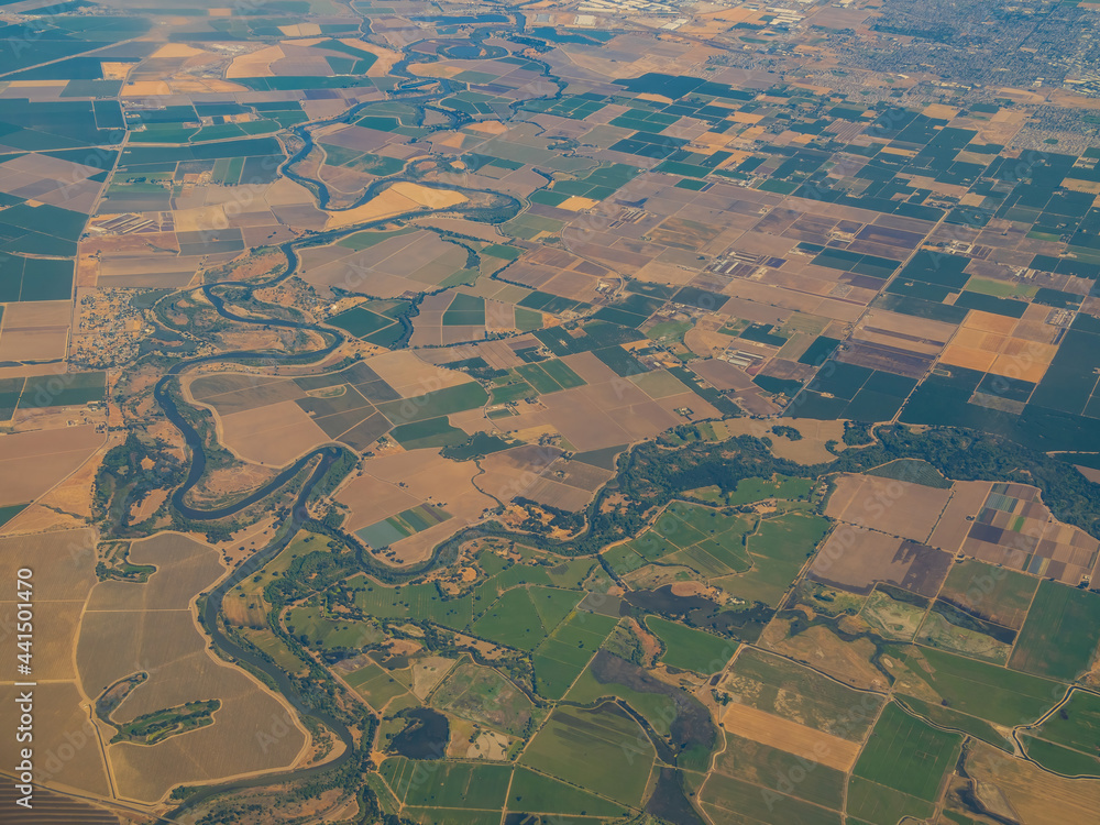 Fototapeta premium Aerial view of the San Joaquin River and Manteca area
