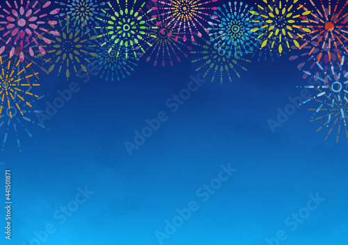水彩　花火　夜空　背景　フレーム　夏
