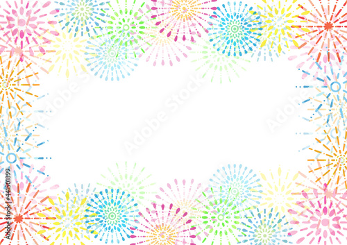 水彩　花火　背景　フレーム　夏